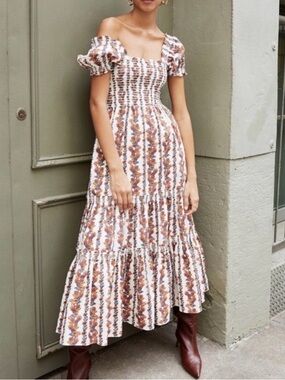 O.P.T. Daphne Square Neck Smocked Floral Midi Dress